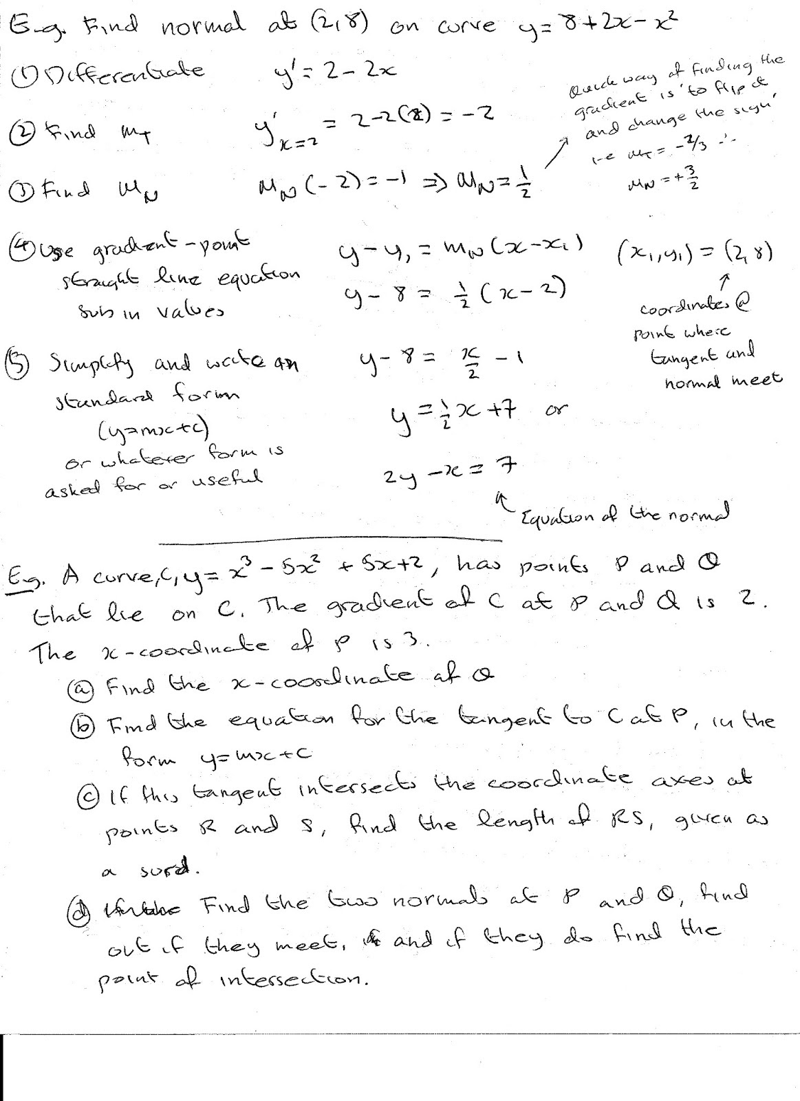 A Level Maths Notes Differentiation Tangents and Normals