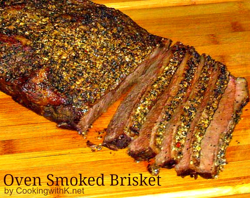 Oven Smoked Brisket, succulent meat that tastes like it has been smoking in a smoker for hours.  You don't need a smoker to do this  With a dutch oven, slow cooker, or an oven, you can make great oven smoked brisket.