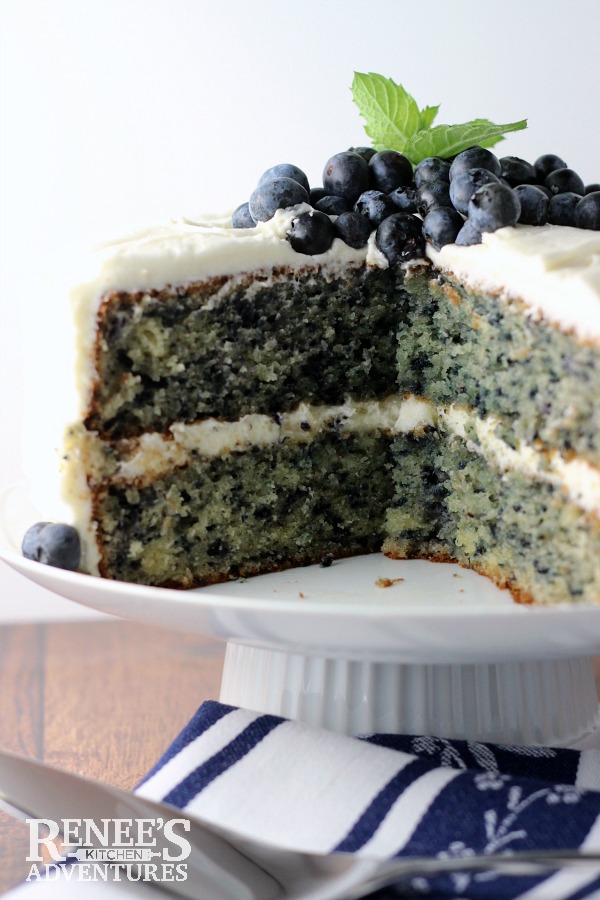 Fresh Blueberry Cake | Renee's Kitchen Adventures - fresh blueberries in a moist homemade cake coated in cream cheese frosting for the dessert any day of the week!  Easy cake from-scratch cake recipe from Cake Magic! the cookbook. #WeekdaySupper #ad #CakeMagic @workmanpub @thewrightcook 