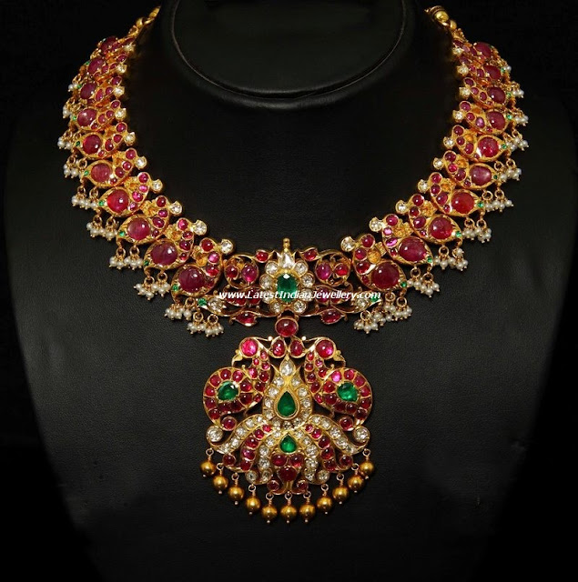 Stunning Peacock necklace with Rubies