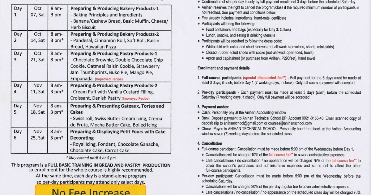 ANIHAN TECHNICAL SCHOOL Anihan Bread and Pastry Short Course October