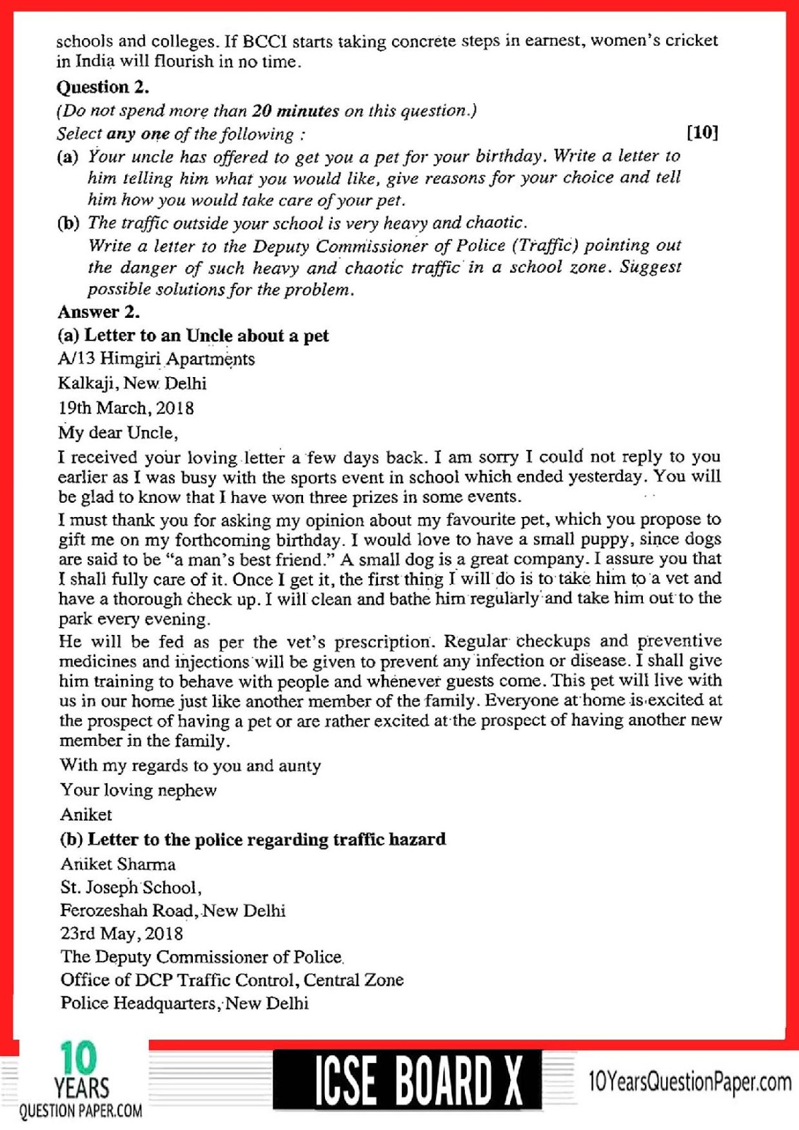 2018 English Language Class 10 ICSE board Question Paper ICSE English Language Solved Question Paper 2018