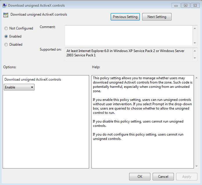 activex control for windows xp sp3