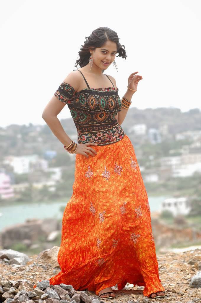 Glamorous Film Actress Bindu Madhavi Photos In Orange Gown