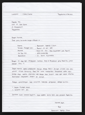 3 Contoh Surat Lamaran Kerja Dengan Tulisan Tangan Yang
