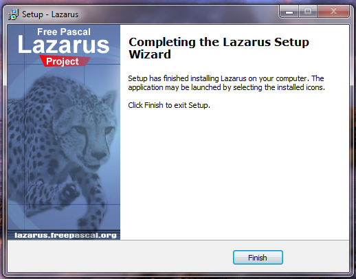 Proses instalasi lazarus selesai