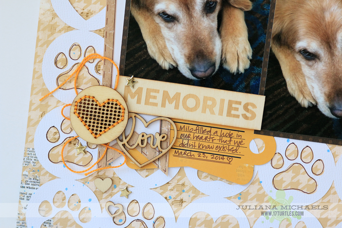 Memories Dog Scrapbook Page by Juliana Michaels featuring 17turtles Digital Cut File Paw Prints & Hearts and BoBunny Happy Tails