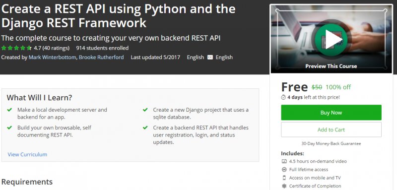 [100% Off] Create a REST API using Python and the Django REST Framework