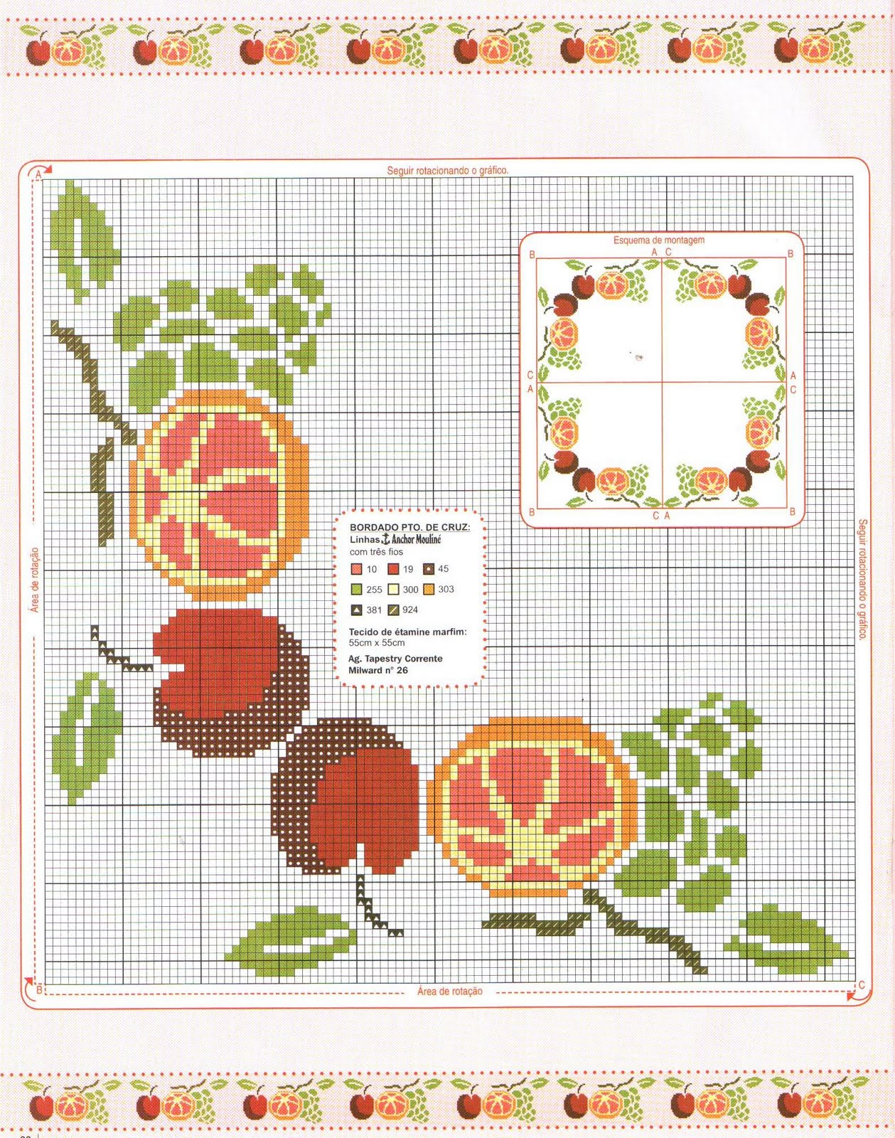 Artesanato em crochê e ponto cruz: Frutas de canto em ponto cruz para