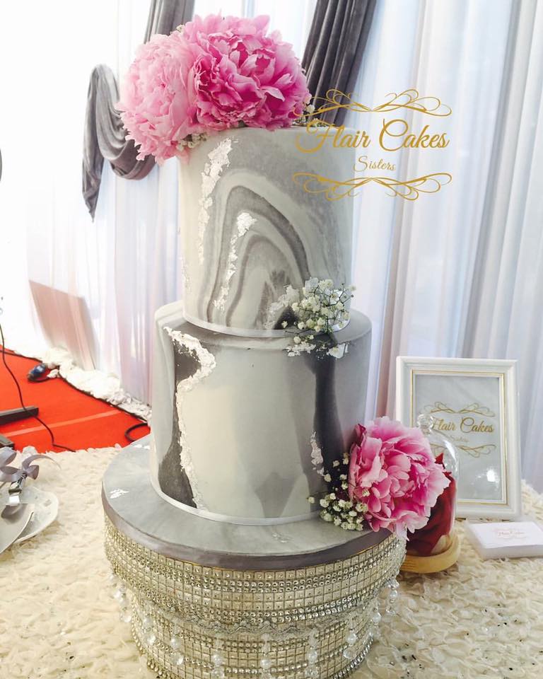 Flair Cakes Sisters Wedding Cake Silver Marble Theme Sg Wedding Cakes Halal