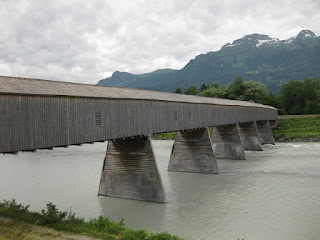 Alte Rheinbrücke, wooden bridge spanning the Rhine at Vaduz, Liechtenstein.