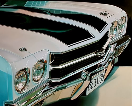 01-White-Chevelle-Cheryl-Kelley-Chrome-Muscle-Cars-Hyper-realistic-Paintings-www-designstack-co