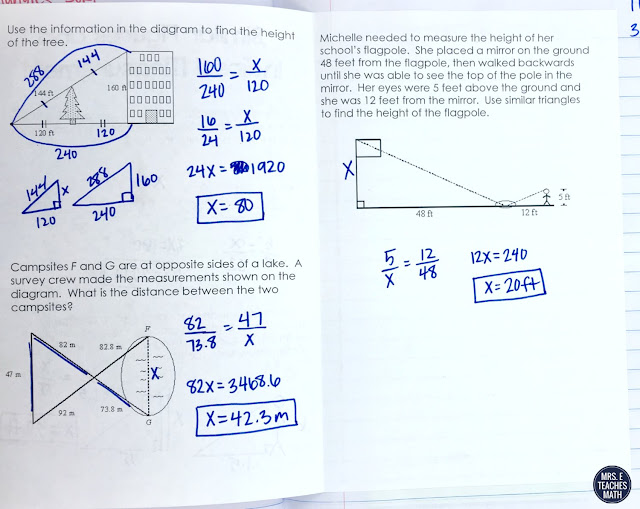 Similar Figures Word Problems Practice for Geometry INB
