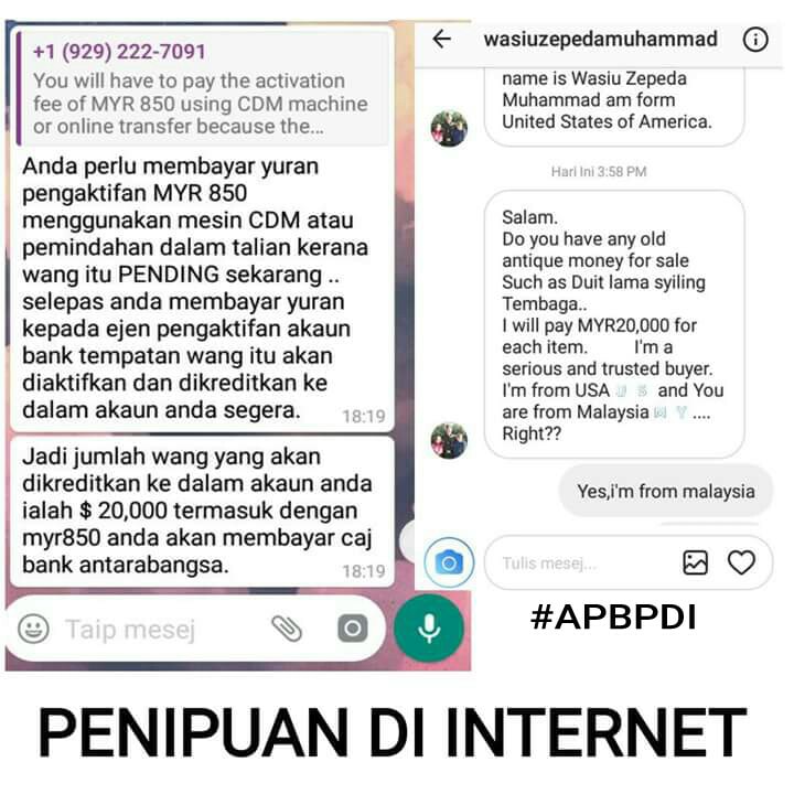 Penipuan scammer di internet - penipu online minta yuran 