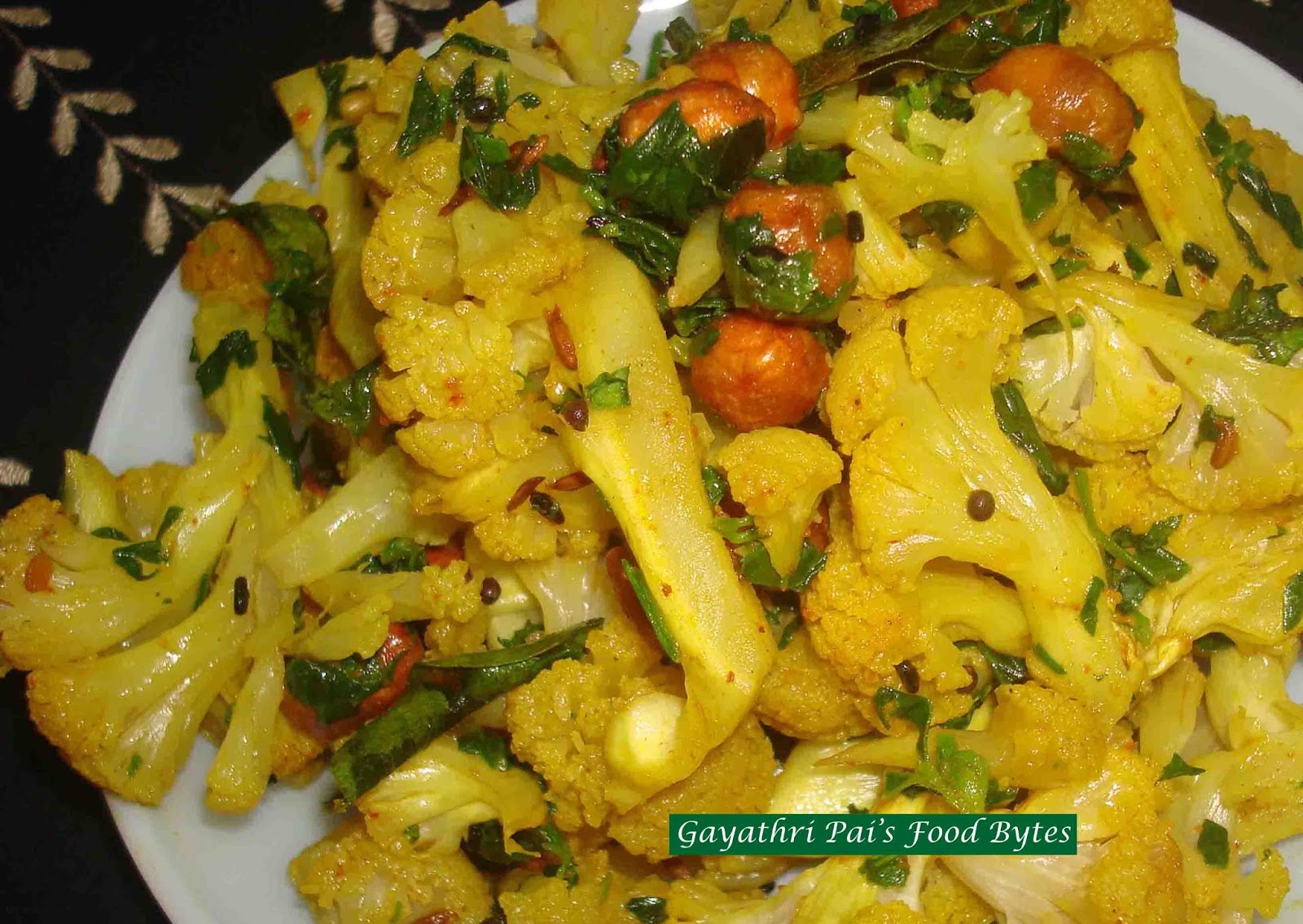 Gayathri Pai's Food Bytes Cauliflower + Methi + Peanuts Upkari / Bhaji..