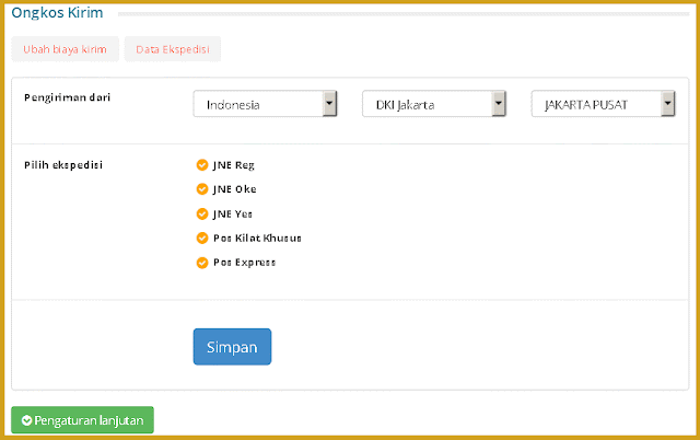 Setting Ekspedisi dan Ongkos Kirim