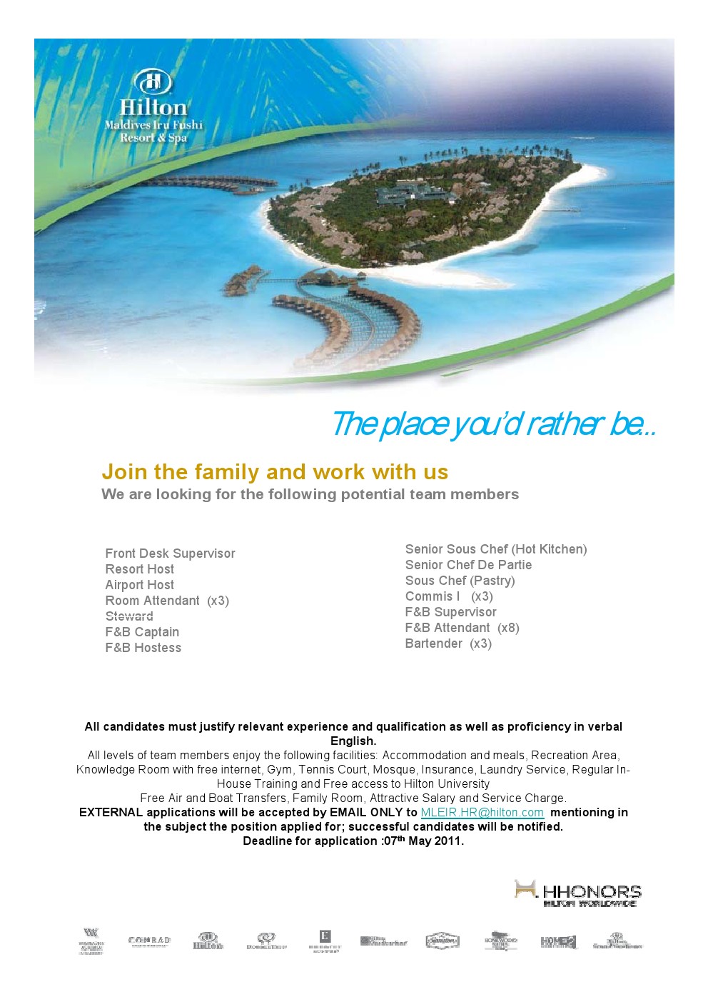 Job Maldives Fresh Jobs in Maldives Resort Job Openings at Hilton