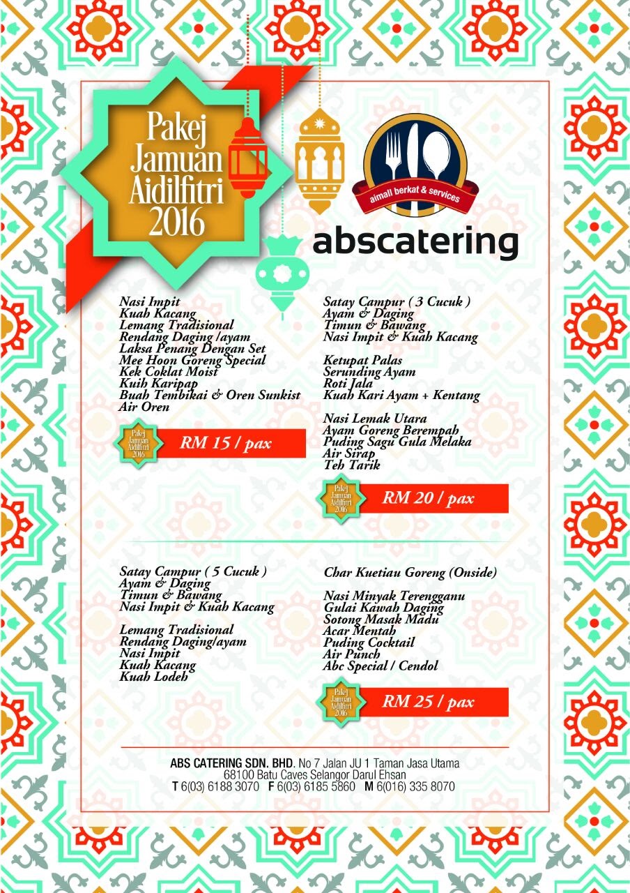ABS CATERING : Pakej Jamuan Raya Abs Catering 2016