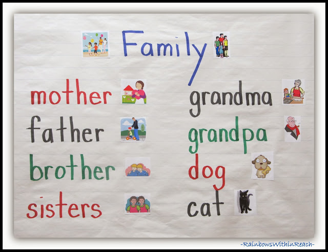 Family Vocabulary Words on an Anchor Chart via RainbowsWithinReach