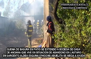 Incendio accidental ocurrió en la esquina de Av Bernardo O'higgins con Sargento Aldea de la comuna de Lautaro en donde vive abuelita en estado de abandono.