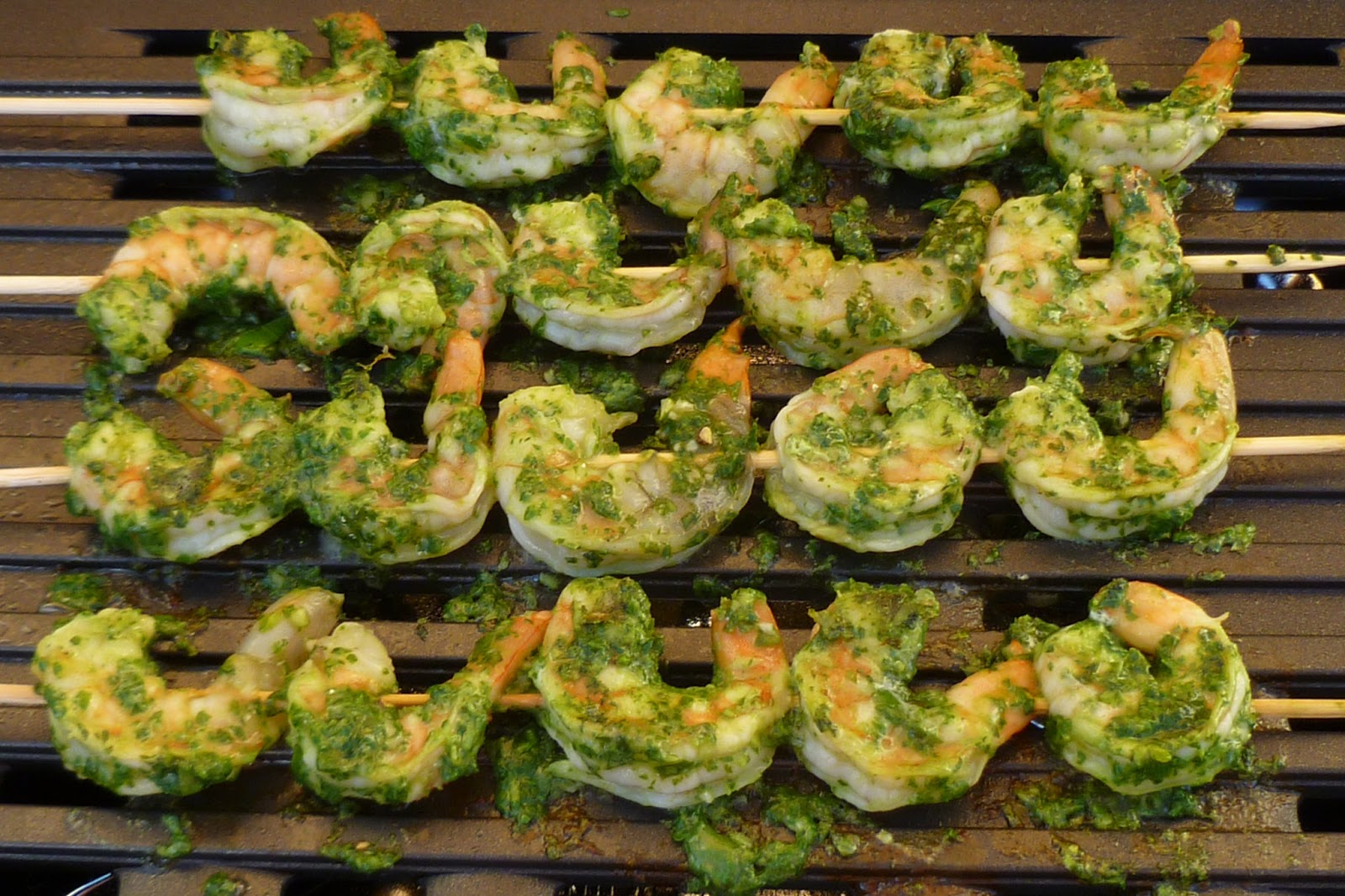 The Pastry Chef's Baking Grilled Pesto Shrimp Skewers