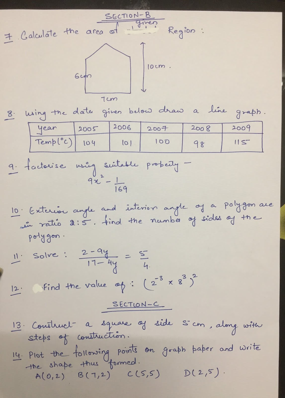 APS, Golconda Priyanka Gupta CLASS 8 / MATHS / REVISION MODEL PAPER