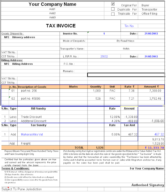M.A AUDITS & ACADEMI Tax Invoice Format