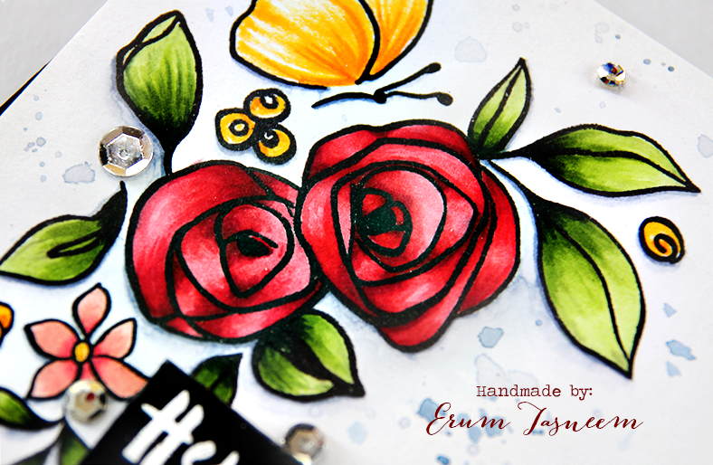 Altenew Bamboo Roses coloured using Artist Markers by Erum Tasneem - pr0digy0