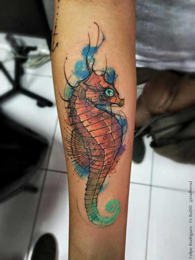 Este elegante aquarela do cavalo-marinho