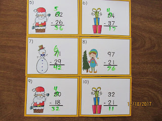 Christmas Subtraction Regrouping Task Cards 