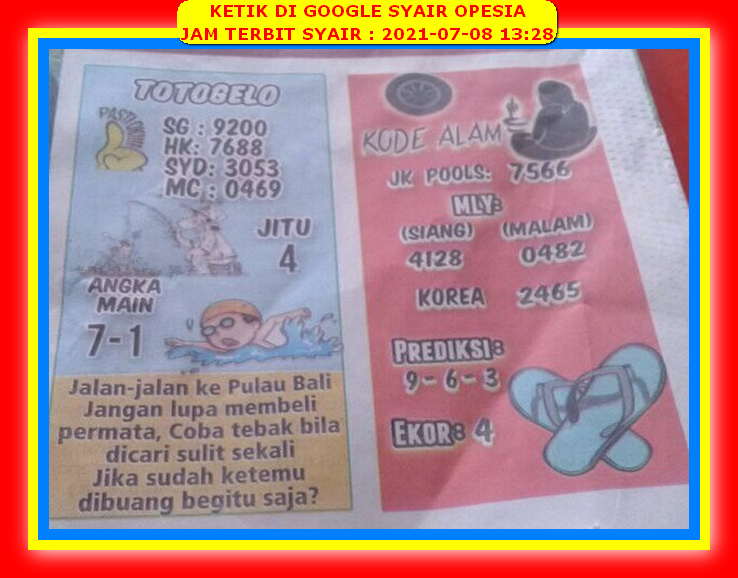 Syair Sgp Hari Ini Kamis 8 Juli 2021 Opesia Official