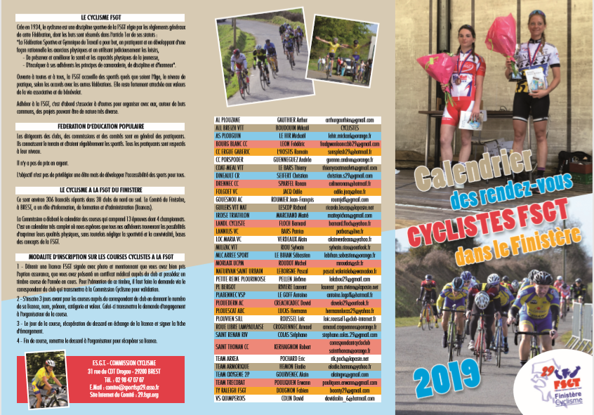 Club Cycliste BourgBlanc (FFC FSGT) Le calendrier Route FSGT est