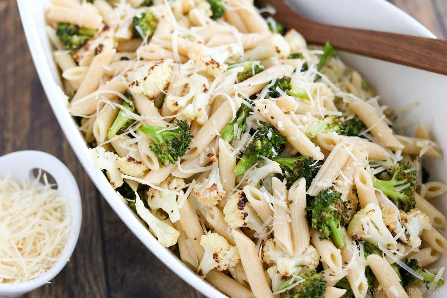 Roasted Broccoli and Cauliflower Pasta with Parmesan, Lemon and Garlic #vegetarian #recipe