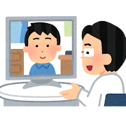 遠隔医療のイラスト(医師視点・男性医師)