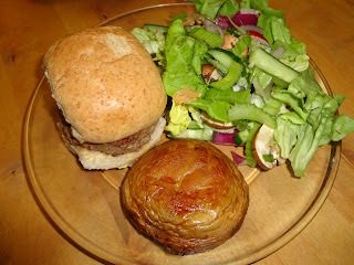 Home Made Burger with Salad and Giant Mushroom