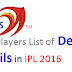 complete list of Delhi Daredevils Team Player in IPL 2016
