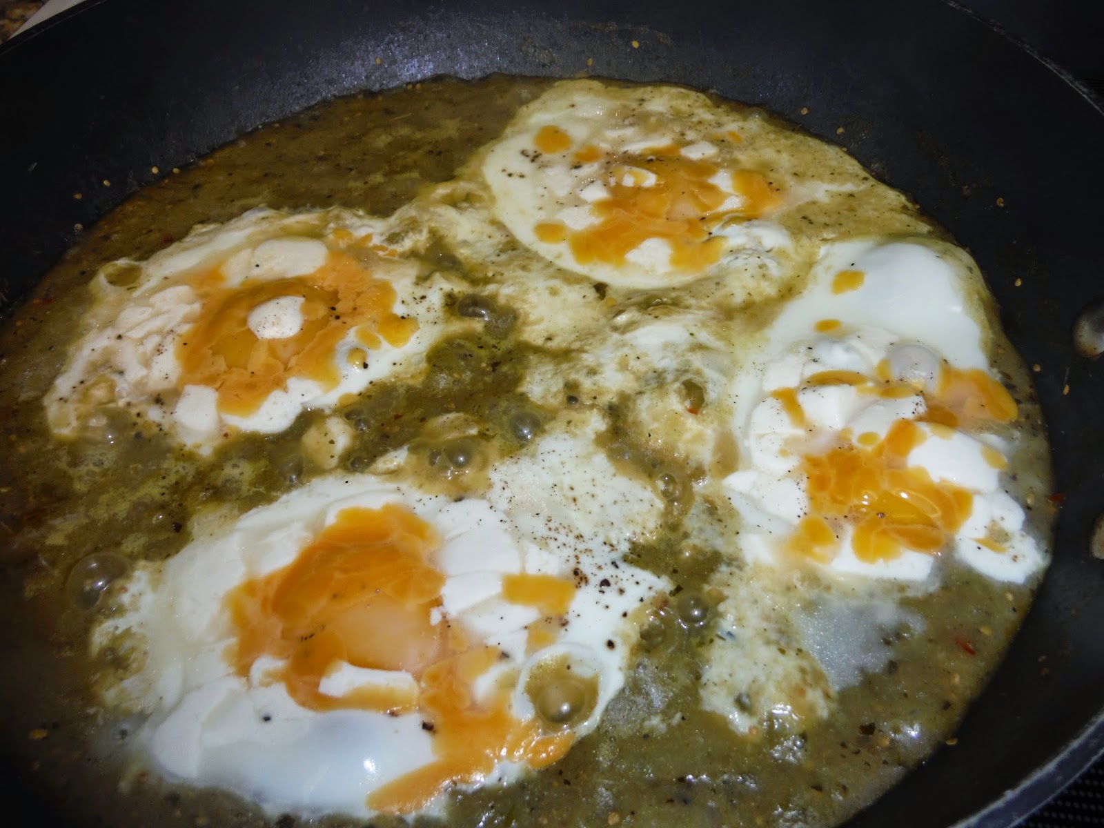 Hungry Hintons Mexican Poached Eggs in Green Chili Sauce
