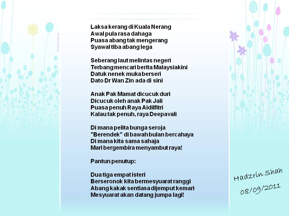 Kelab Pidato Kuala Lumpur Pantun Hadzrin Shah sebagai