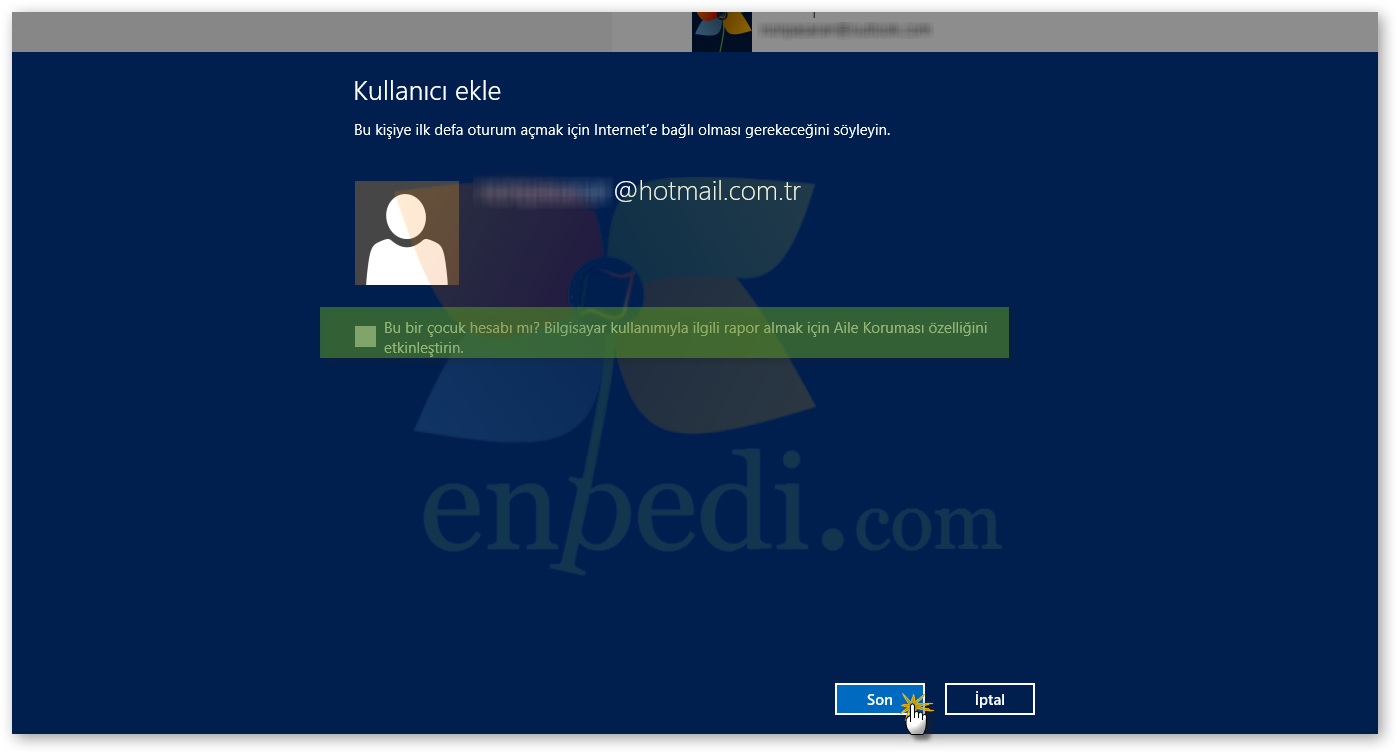 windows 8 yeni kullanici hesabi