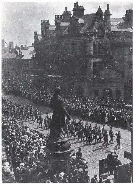 Fusiliers march to the parish church, Gallipoli Sunday, Bury, 23 April 1923. Fusiliers march to the parish church, Gallipoli Sunday, Bury, 23 April 1923.