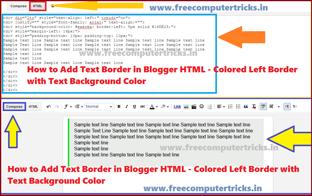 How to Add Text Border in Blogger HTML - Colored Left Border with Text  Background Color - Free Computer Tricks