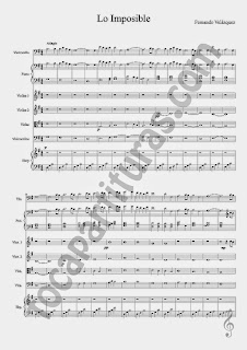 1 Lo Imposible Partitura del Score Completo Partituras melódicas y de acompañamiento para Pequeña Orquesta de Cuerdas y Piano (3 hojas) de Fernando Velázquez