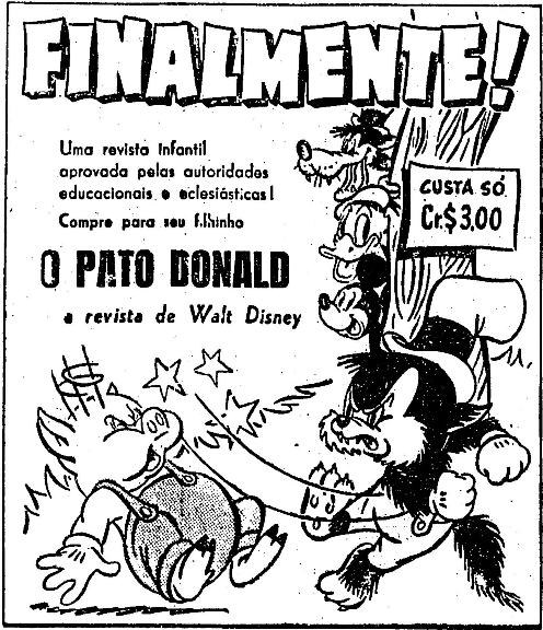 Propaganda do lançamento do gibi do Pato Donald em 1950. Uma interessante abordagem usada no comercial.
