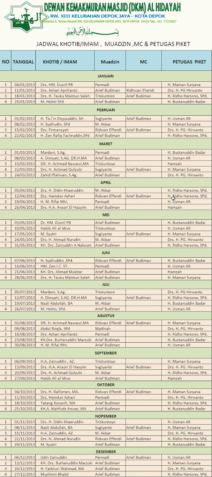 Masjid Al Hidayah Depok Jaya Jadwal khatib jumat
