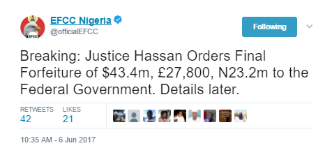 Judge orders final forfeiture of $43.4m, £27,800 & N23.2m found in Ikoyi apartment to the Government