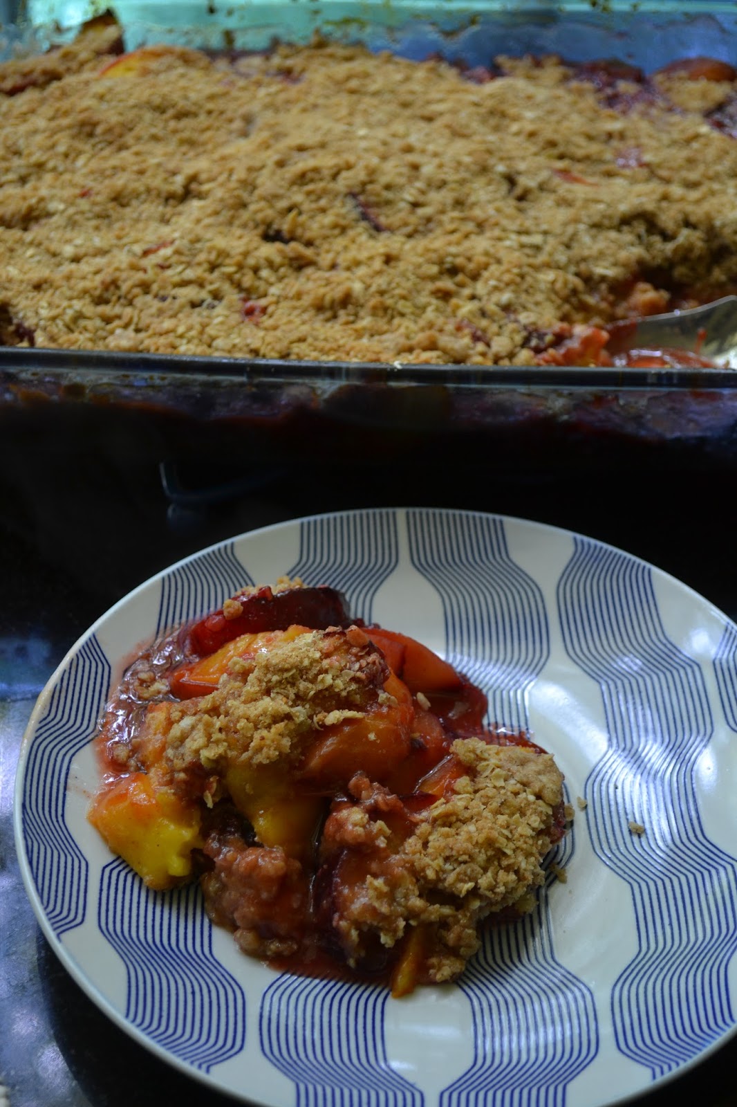 Nectarine and Plum Crisp with Oatmeal Streusel