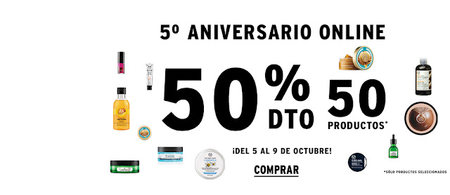 50% de descuento en 50 productos en THE BODY SHOP por su 5º aniversario online!