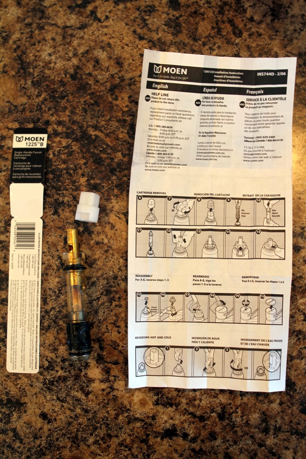 Moen 1225 Kitchen Faucet Cartridge Repair or Replacement