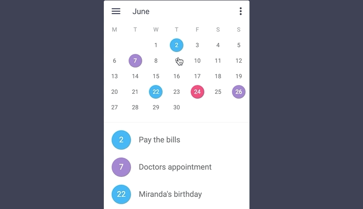 Material Calendar (click the days!)