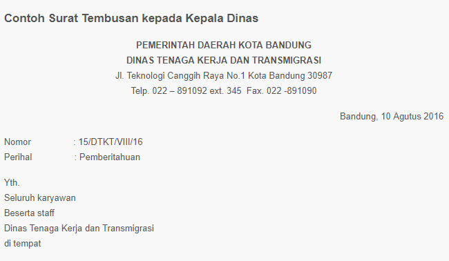 Contoh Surat Tembusan Kepada Kepala Dinas Berbagi Bersama